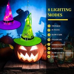8 Hanging Glowing Wich Hat lights Halloween decoration for Party Outdoor Indoor