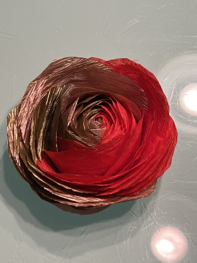 6 Handmade Crepe Flowers RED & Gold Chinese New Year Party Decor Streamer 2”