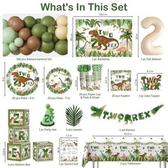 237pcs Dinosaur Birthday Party Set for Boys, 2nd Birthday Decorations, Serves 20