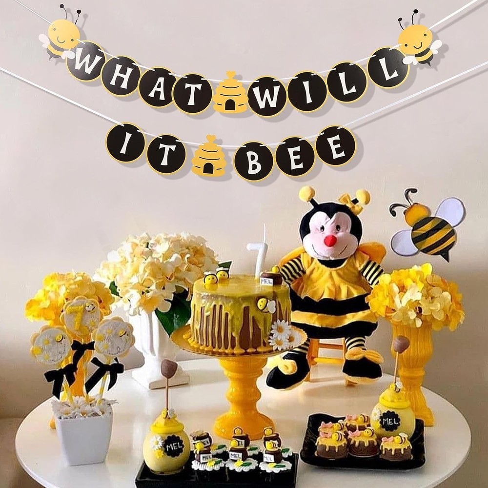 What Will It Bee Banner -Bumble Bee Theme Baby Shower Banner，Bee Gender Revea…