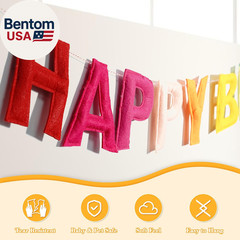4PCS Pre-Strung Happy Birthday Banner – Felt Happy Birthday Garland, Ball Garlan