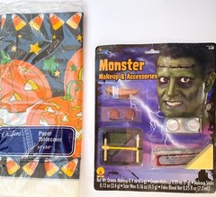 HALLOWEEN LOT Monster Make Up Kit Pumpkin Leaf Bags Tablecloth Shark Decor NEW!