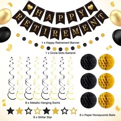 Epakh 24 Pcs Retirement Party Decorations Black Gold Happy and