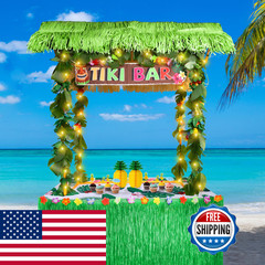 Auihiay 124Pcs Tiki Bar Hut Kit Portable Outdoor Tiki Bar Decor Grass Table