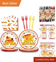 Vibrant 96Pcs Hot Dog Party Supplies – Plates, Napkins & Forks for 24 Guests