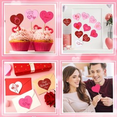 120 PCS Valentine Heart Cutouts Shaped Paper Red Pink White Rose Craft Decor