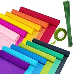 12 Rolls Bright Crepe Paper Flower DIY Kit Floral Tape 50 Iron Wire Craft