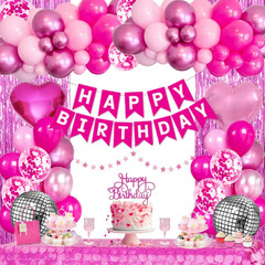 Pink Birthday Party Decorations for Women Girls with Happy Birthday Banner Paper