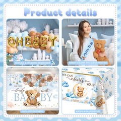 Teddy Bear Theme Blue And Brown Baby Shower Backdrop Balloon Decorations For Boy