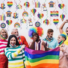 Gay Pride Hanging Swirls Decorations 35 Pcs Love is Love LGBT Rainbow Decor