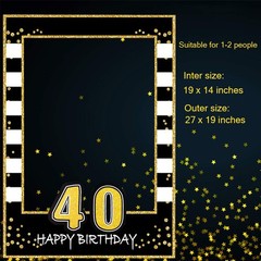 Glittery 40th Selfie Photo Booth Frame Black and Gold Party Photo Props – Upg…