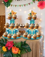 Hawaiian Luau Cupcake Stand 2PCS 3-Tier Ocean Theme Dessert Display Party Decor