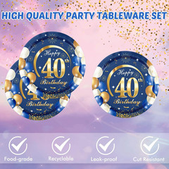 40PCS Happy 40Th Birthday Decorations Navy Blue and Gold Theme Party for 40 Year
