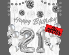 Silver & White 21st Birthday Decorations – 40″ Number Balloons &More-Boy or Girl