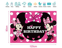 2 Pack Girl’s Birthday Party Backdrop & Table Cover – Cartoon Mouse Theme Minni
