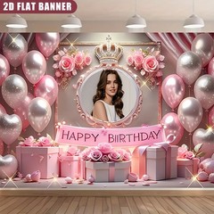 1pc Romantic Background Crown Personalized Birthday Custom Poster Banner Decor♪