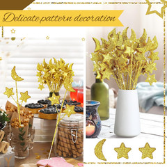 24 Pcs Moon Star Floral Picks Gold Moon Star Stem Vase Filler Baby