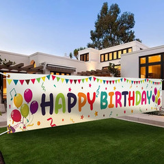 Large Colorful Happy Birthday Yard Banner Sign 118×19.7 inch with Brass Grommets