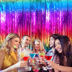 Sparkly Rainbow Gradient Tinsel Foil Fringe Curtain Metallic Streamers for Birth