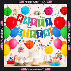 Birthday Party Decorations Kit with Banner Balloons and Confetti