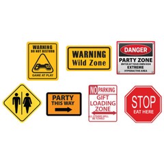 PARTY CONSTRUCTION SIGNS Set of 7 Different CARDBOARD SIGNS Wall Decor Free Ship