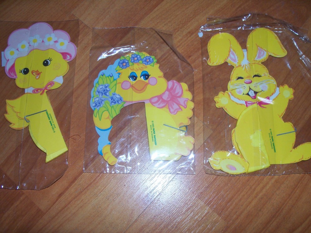 Honeycomb Easter Trio Chick Duck Bunny 5.5″ Vintage 1993 Paper Fantasies NOS