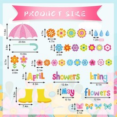 42Pcs April Showers Bring May Flowers Bulletin Board Decoration Kit Spring Fl…