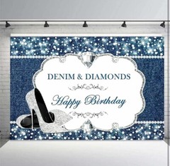 Denim & Diamonds Backdrop Background Birthday Party Decoration 7x5ft