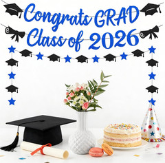 Graduation Decorations 2026 Blue Banner Set Congrats Grad Party Garland