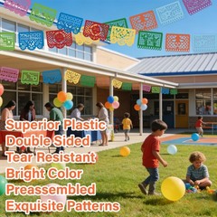 Colorful Mexican Papel Picado Banner – 4 Pack, 72ft Fiesta Party Decor, Indoor/O