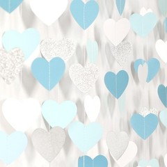 Light-Blue White-Silver Party-Decoration Heart Garland – 52ft Baby Boy Shower…