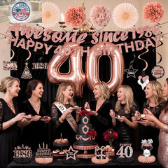 40Th Birthday Decorations Kit for Women, Rose Gold Happy 40Th Birthday Banner, A