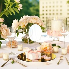 28PCS Gold Mirror Trays for Table Centerpieces, 6″ Round Flat Mirror Plates f…
