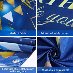 Sumind Happy Birthday Backdrop Banner for Men, Navy Blue and Gold Birthday Decor