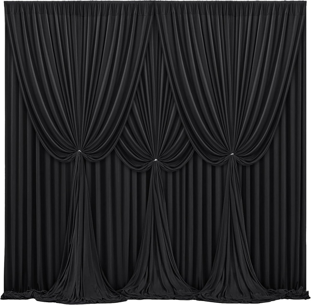 16x10FT Black Backdrop Curtains for Wedding Parties, Wrinkle Polyester