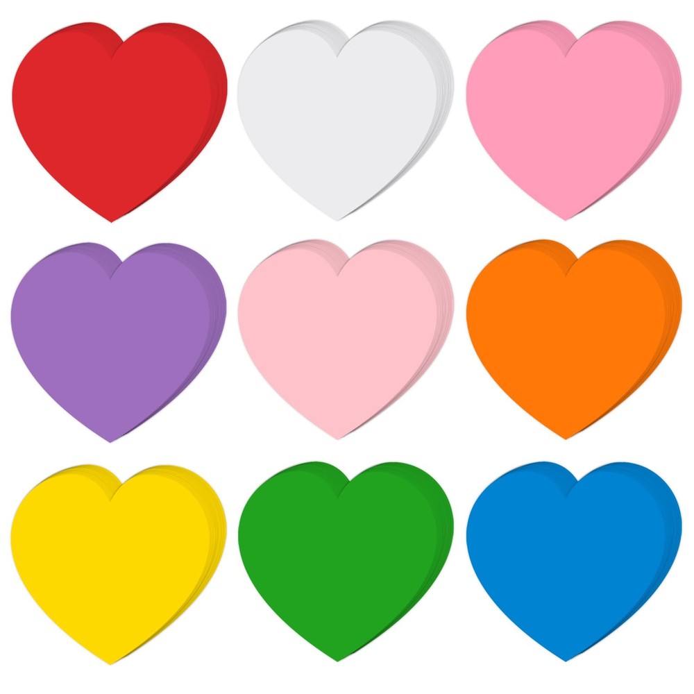 72 PCS 5.5 Inch Large Heart Paper Cutouts 9Color Bulletin Board Decor