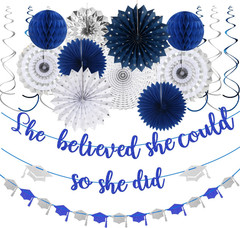 Navy-Blue Silver Party-Decorations Graduation Banner-Streamers – 18Pcs Kits 2026