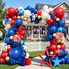 Red White Blue Balloon Garland Arch Kit Double Stuffed Navy Blue Ruby Red