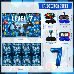 7th Birthday Decorations for Boys, 149Pcs Blue Video Game level 7 Party Suppl…