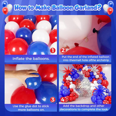 Red White and Blue Balloon Garland Arch Kit 155Pcs with Star, Different Size Red