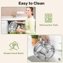 YEJZXY 5 Compartments 8.5» Stainless Steel Divided Plates for Medium, Silver