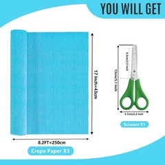 3 Rolls Blue Crepe Paper 17Inch x 8.2ft DIY Gift Color Flowers Set Party Decor