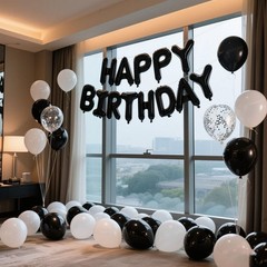 Black Happy Birthday Balloon Banner Set -16 Inch Foil Letters Balloons, Reusa…