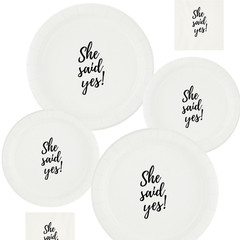 She Said Yes Bridal Shower Tableware Set | White| Elegant Engagement Party Decor