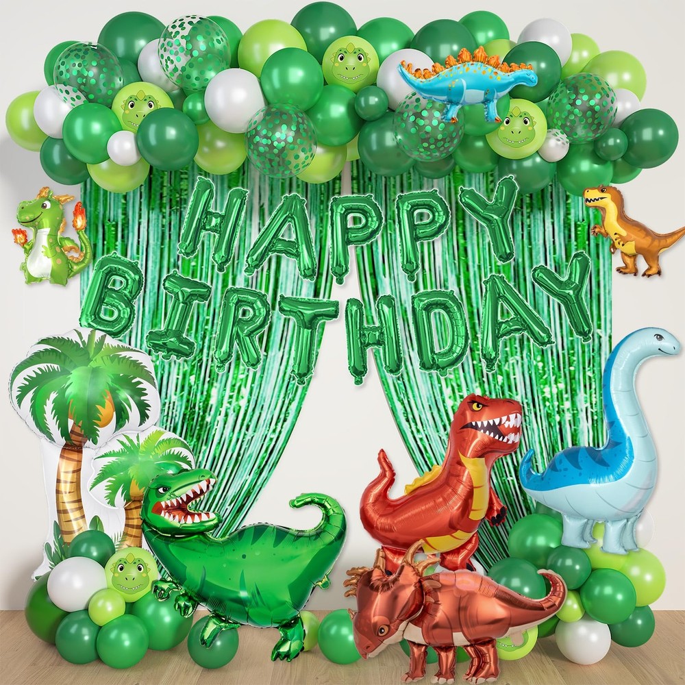 Dinosaur Party Decorations Supplies, 123Pcs Dinosaur Dark Lime Green White Ba…