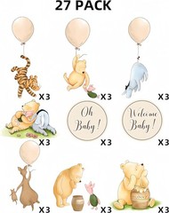 27 Pack Classic Winnie Centerpieces for Tables Pooh Toppers with Wooden Stick Oh