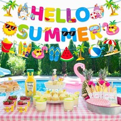 Hello Summer Banner Summer Party Decorations Beach Party Decoration 3Pcs Hell…