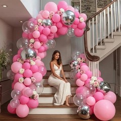 Pink Silver Balloon Garland Light Pink Balloon Arch Kit with Clear Bobo Ballo…