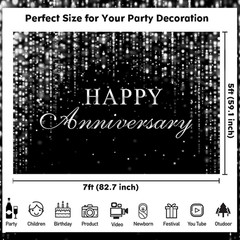 Happy Anniversary Backdrop Black Silver Glitter Marriage Wedding Party