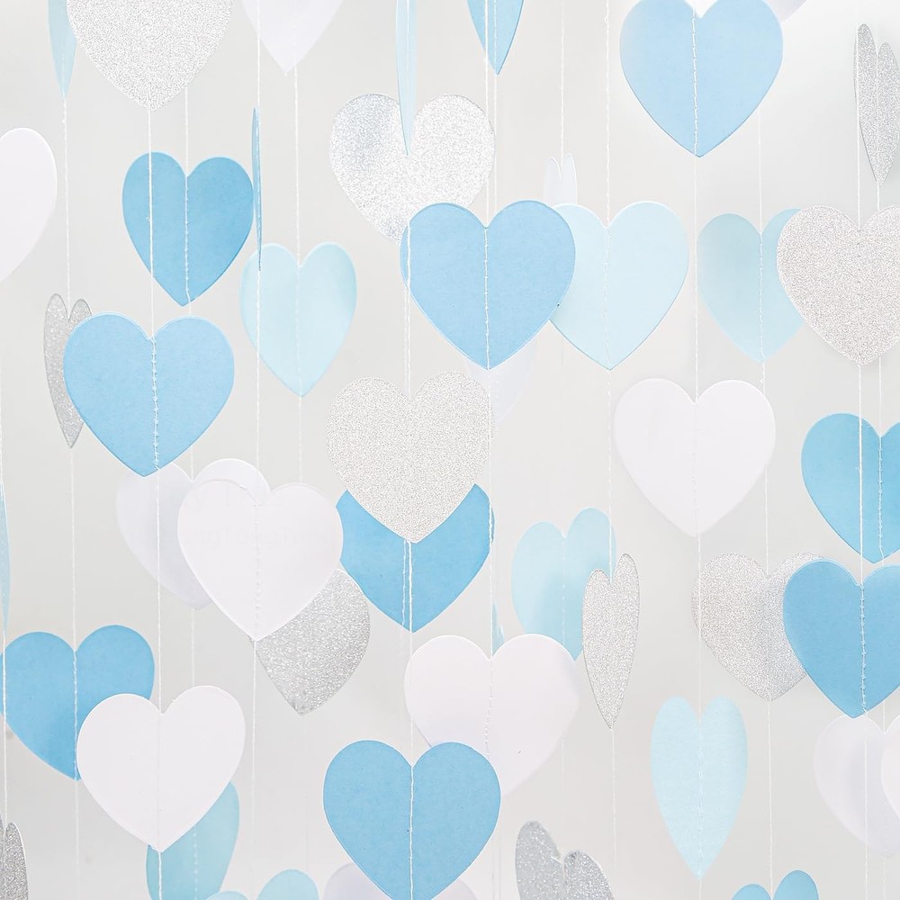 Blue White Silver Party Decorations – 52Ft Heart Paper Garland Decoration Chr…